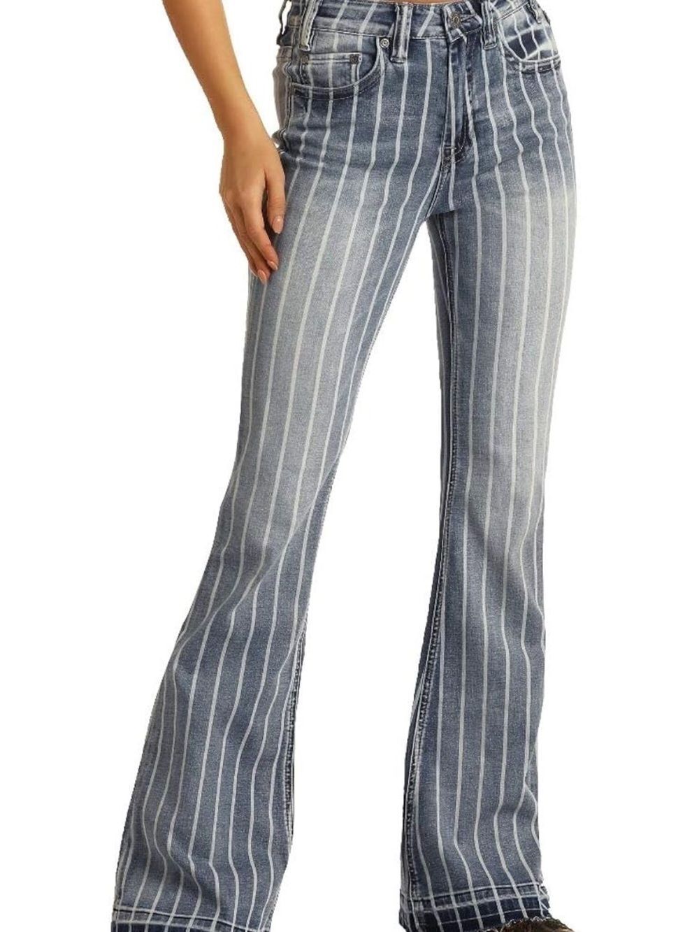 Rock & Roll Cowgirl Light Blue Striped Flare Jeans